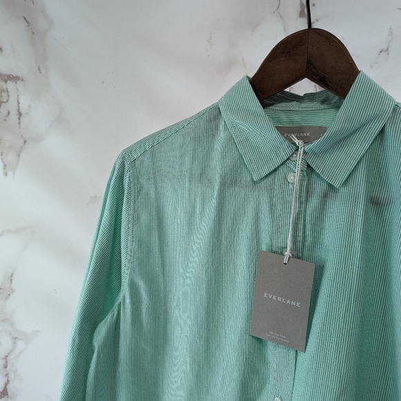 Everlane Shirt Women Mint Green Striped Button Up The Silky Cotton Relax… - Picture 4 of 11